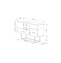 Buffet Moderno con Acabado en Mármol Negro y Madera, 145x40x82 cm, Patas Metálicas