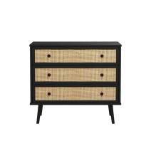 Cómoda de 3 Cajones con Patas de Madera - Negro y Natural - 90x39x79 cm - Mueble de Almacenamiento para Dormitorio