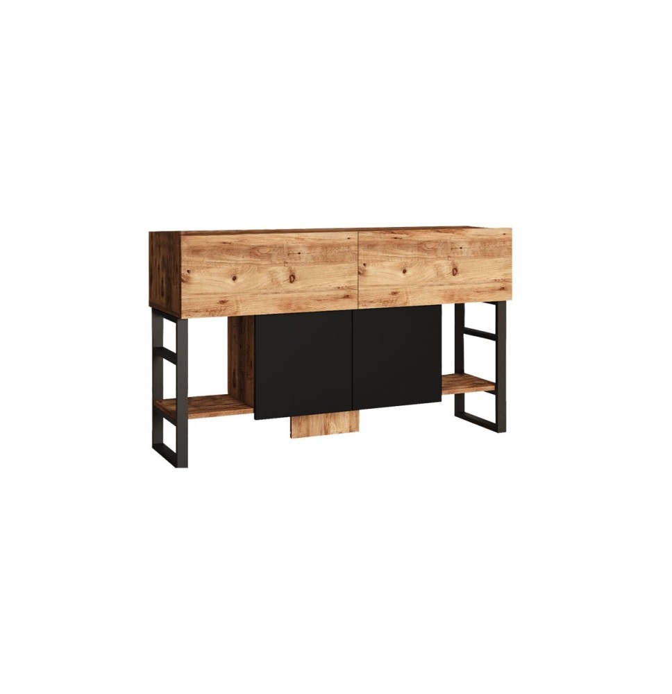 Buffet Diseño Moderno Natural-Negro con 4 Puertas - 139x43x83.5cm - Elegante Almacenamiento para Comedor